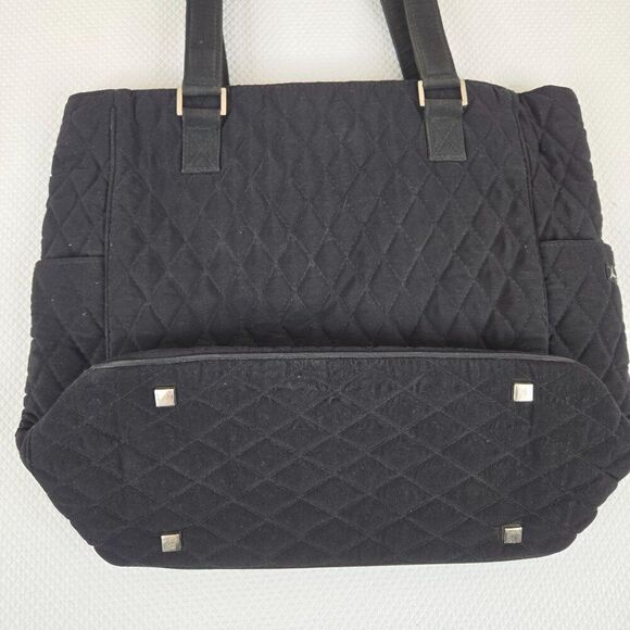 Vera Bradley Black Quilted Tote Bag With Turn Lock Closure Pockets - Picture 4 of 7